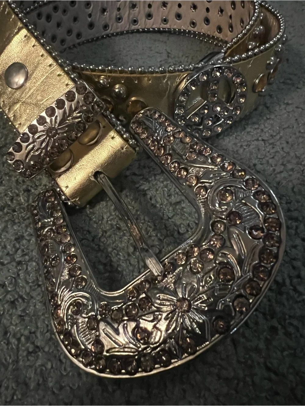 Gold Studded Western-Style Women’s Belt with Amber & Silver Gem Accents